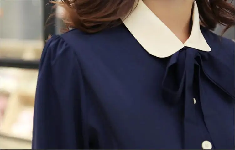 

5XL Patchwork Long Sleeve Autumn Shirts Women Office Blouses Turn Down Collar Button Casual Slim Shirt Ladies Tops Blue Blusas