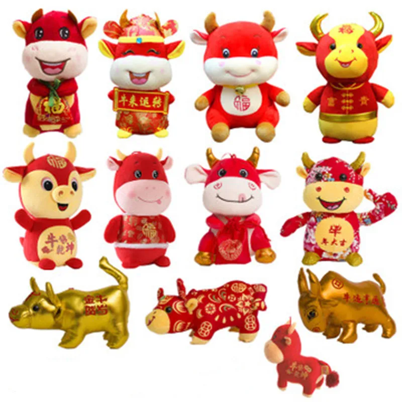 

1PC 2021 New Year the Ox Mascot Plush Doll Chinese Zodiac Ox Cattle Plush Toy Cow Doll Pendant Desk Home Decration Gift