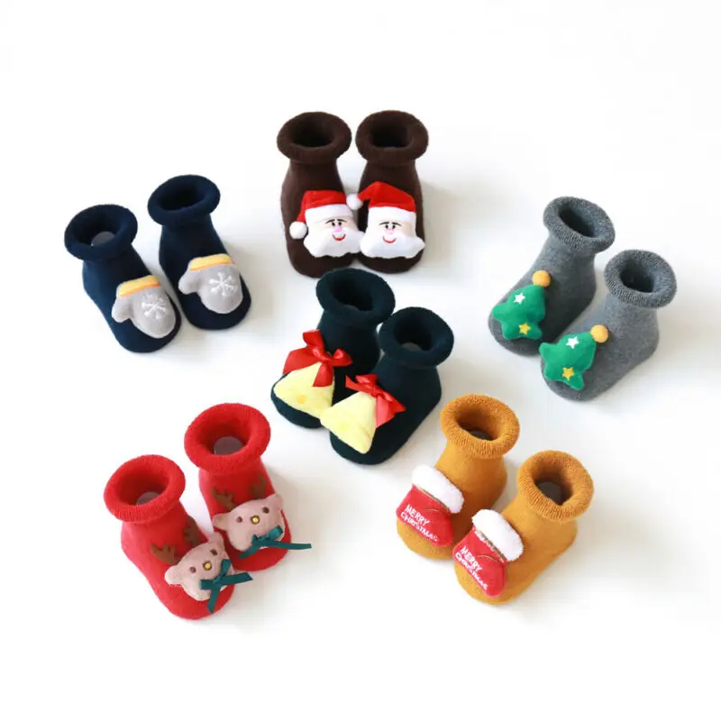 Милые детские рождественские чулки хлопковые махровые носки с Санта Клаусом