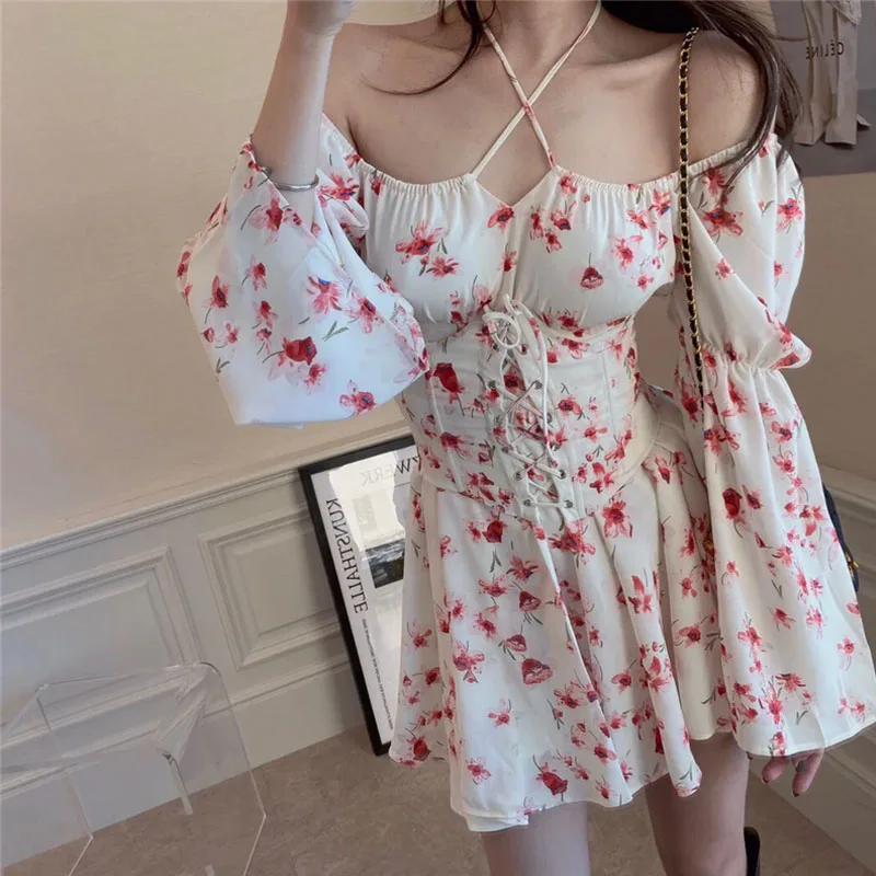 Y2K дизайнерское пикантное винтажное мини-платье женское элегантное Цветочное