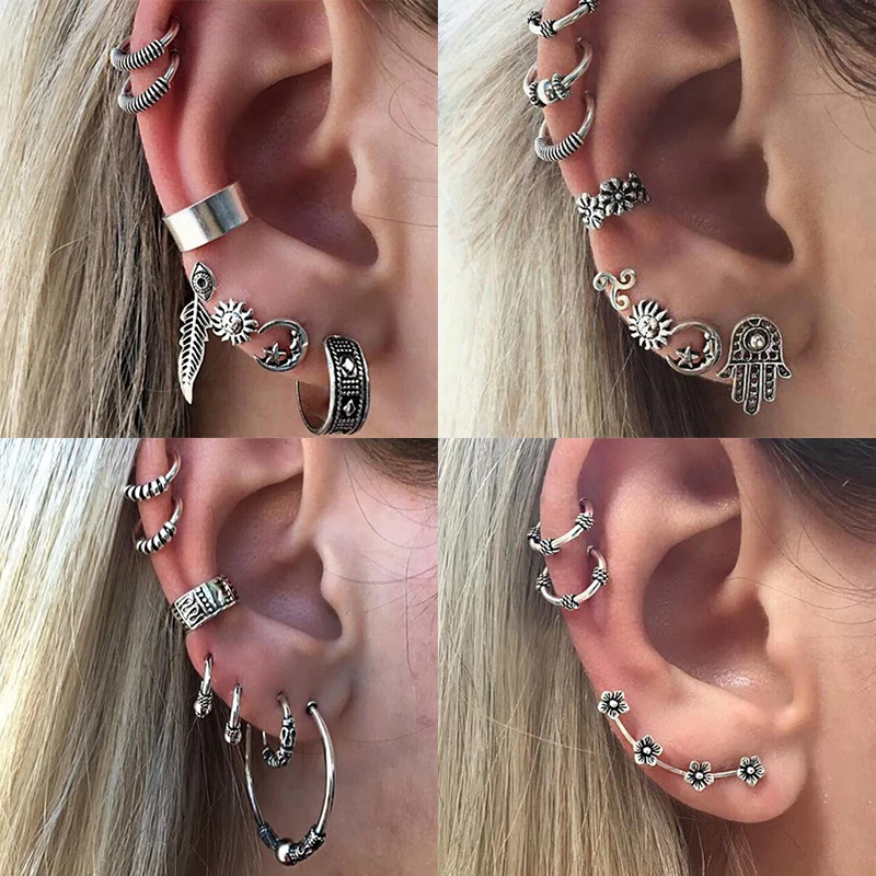 Лидер продаж в стиле Панк серебро Цвет серьги наборы для ухода за кожей