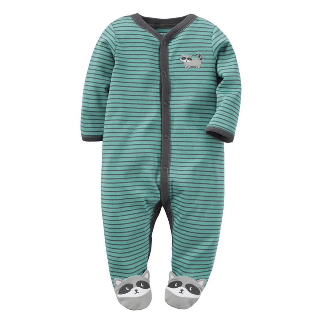 green stripes Детский хлопковый комбинезон с длинными рукавами для мальчиков, jumsuit, одежда для маленьких мальчиков от 0 до 3 месяцев зимняя одежда для маленьких девочек, комбинезон - Цвет: green stripes