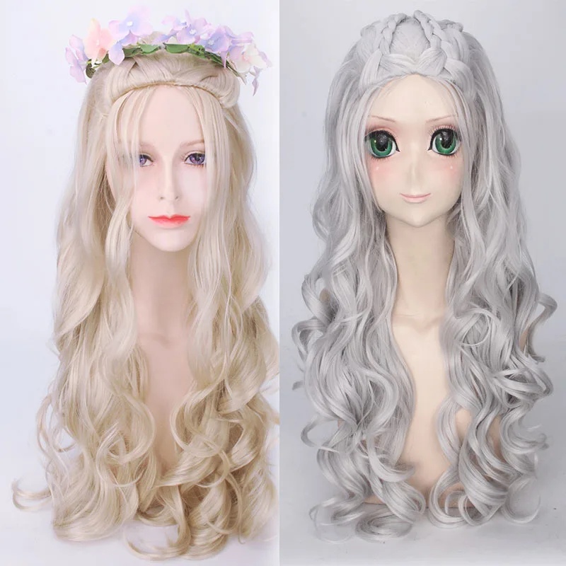 

Anime 80CM Alice in Wonderland Queen Cosplay Wig Blonde Wavy Long Braid Styled Heat Resistant Hair Wigs