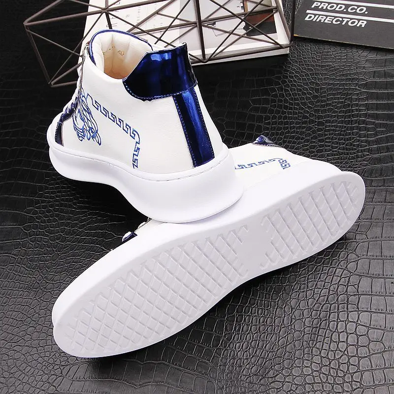 

European 2021 men's shoes, thick-soled loafers, trendy white shoes, men's embroidered sneakers, increased casual shoes