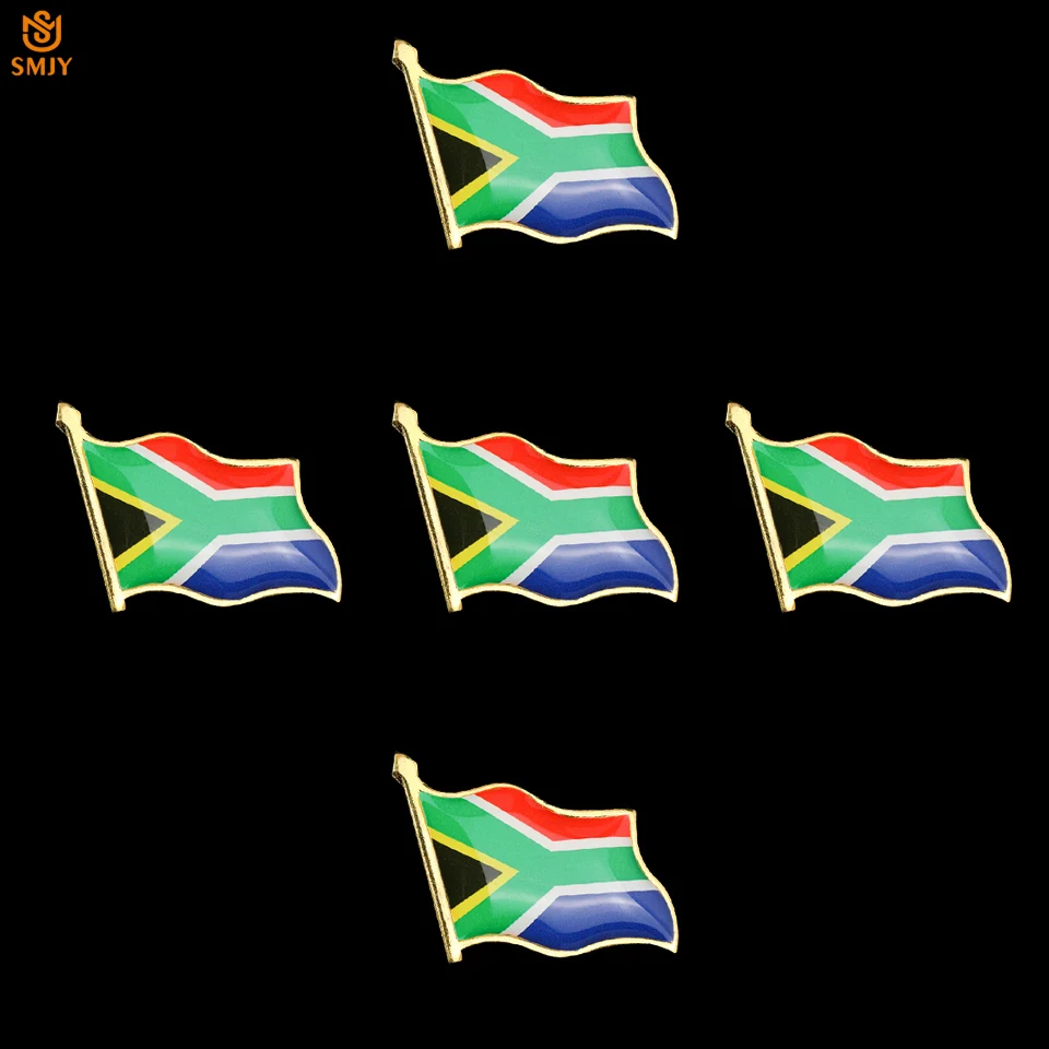 

5PCS South Africa Waving National Flag Brooch Paint Epoxy Resin Zinc Alloy Safety Buckle Wearable Pin Badge Decoration Jewelry