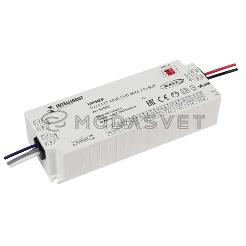 INTELLIGENT ARLIGHT Диммер DALI-201-40W-1200-MINI-PD-SUF (230V 800-1200mА) (I IP20 Пластик 5 лет) | Освещение