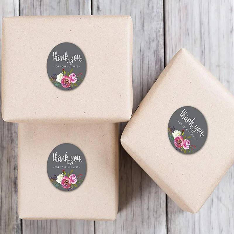 

Thank you sticker gray Flowers round 1 inch 25mm stickers label flowers pattern Stationery stickers 500 PCS/roll