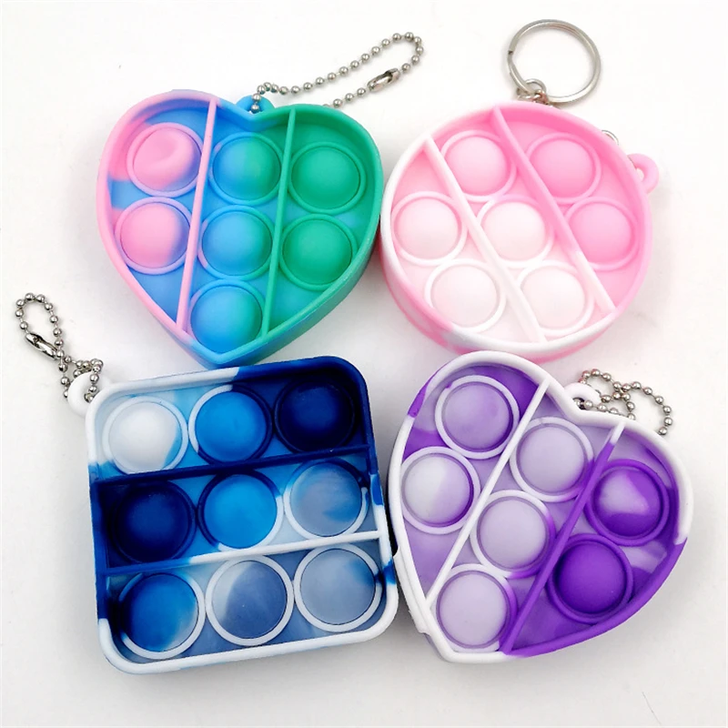 Adult Push Bubble Fidget Sensory Toy Key Ring Pop It Kids Adults Educational Brinquedos