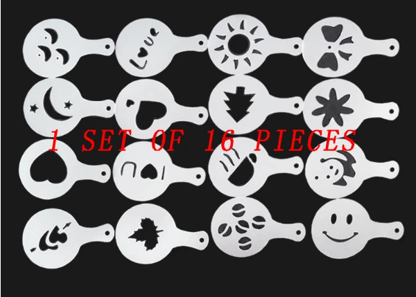 

16-piece coffee pull flower mold coffee printing model dusting pad Latte Kabu Fancy coffee appliance coffee decoration tool