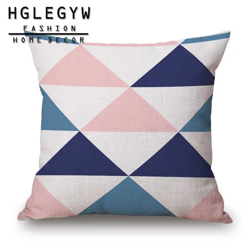 Розовая синяя Геометрическая полосатая наволочка хлопковая льняная с принтом