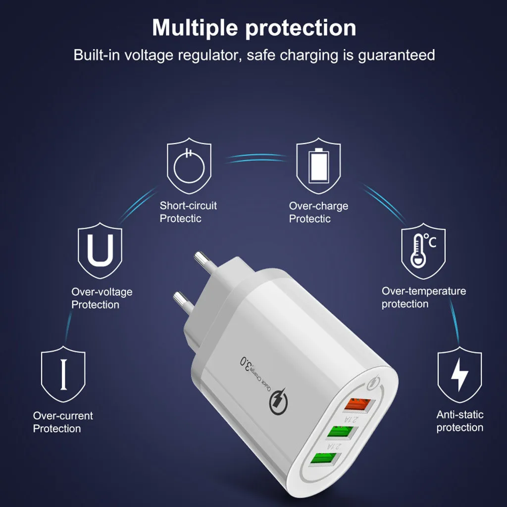 Быстрая зарядка US 18W для QC 3 0 5V / 2A 3-USB зарядное устройство путешествий источник