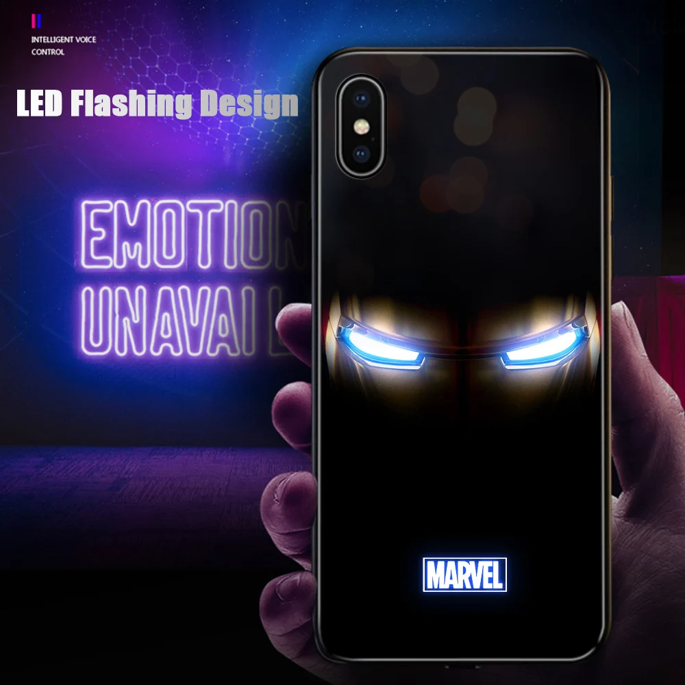 Для iPhone 6 7 8 Plus X XR XS Max 11 Pro светодиодный мигающий чехол Marvel Мстители Железный человек паук Veno закаленное стекло