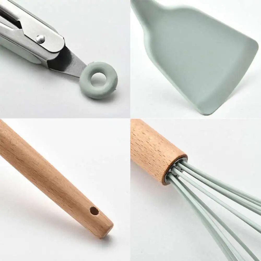 

1set Silicone Wood Turner Soup Spoon Spatula Brush Scraper Pasta Server Egg Beater Kitchen Cooking Tools Kitchenware