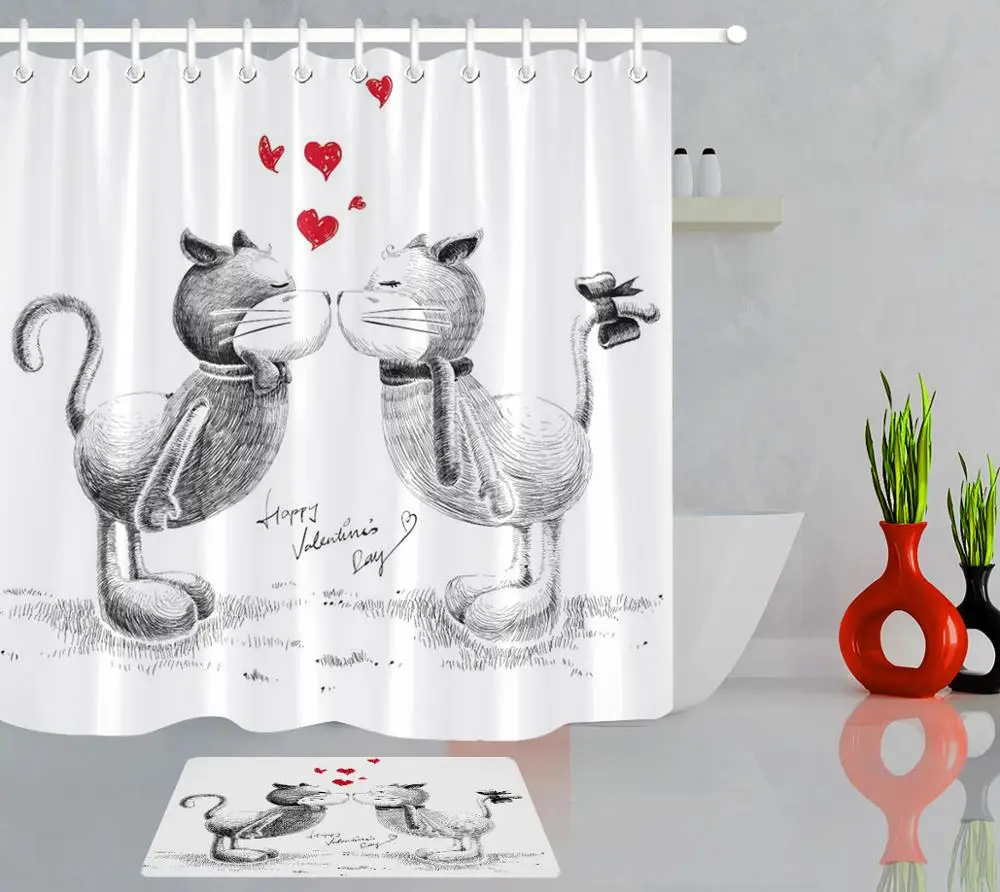 Романтичная занавеска на День святого Валентина с рисунком кошки креативная