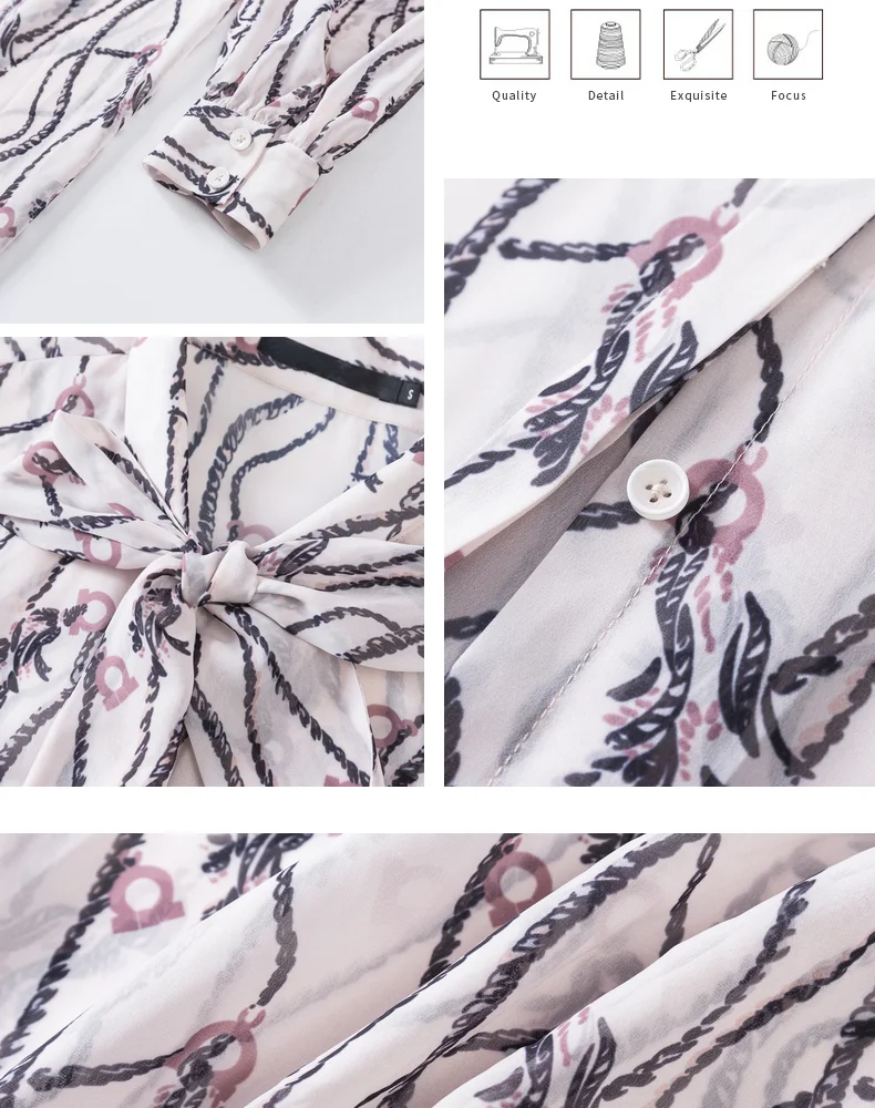 

2021 Spring New Casual Elegant Floral Print Long Chiffon Blouse for Woman