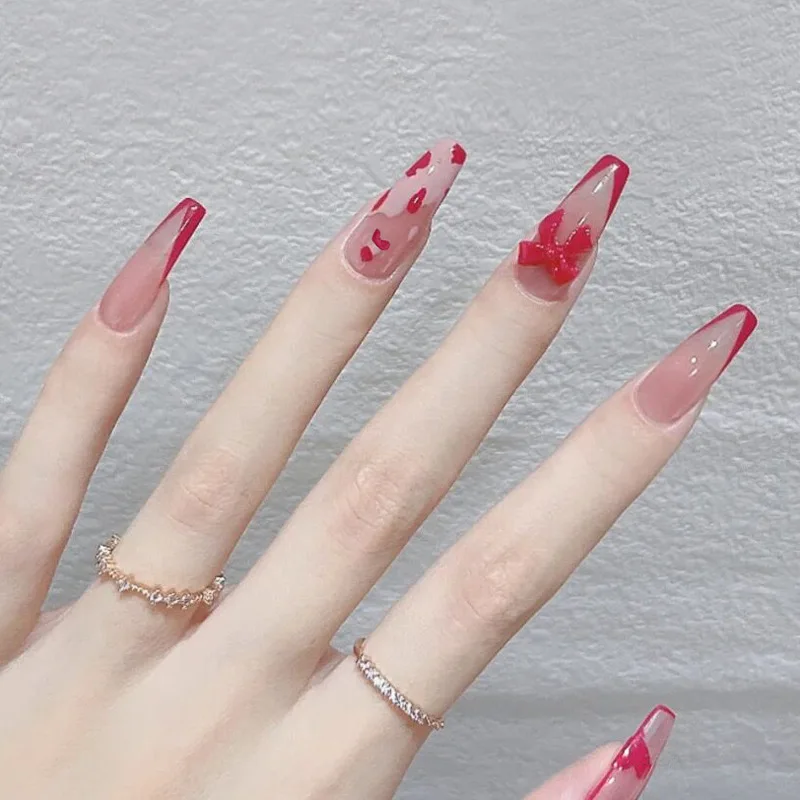 

24 шт. патчи для ногтей с бантом тип клея съемный длинный абзац Модный маникюр накладные ногти патчи SOYW889