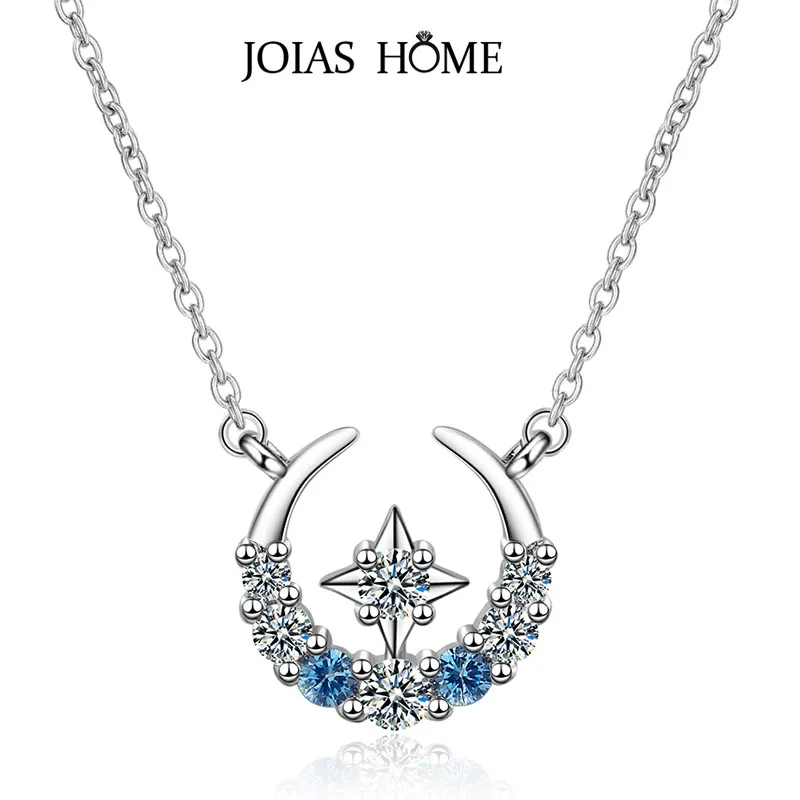 Фото JoiasHome ожерелье из стерлингового серебра 925 пробы Корейская версия с синими