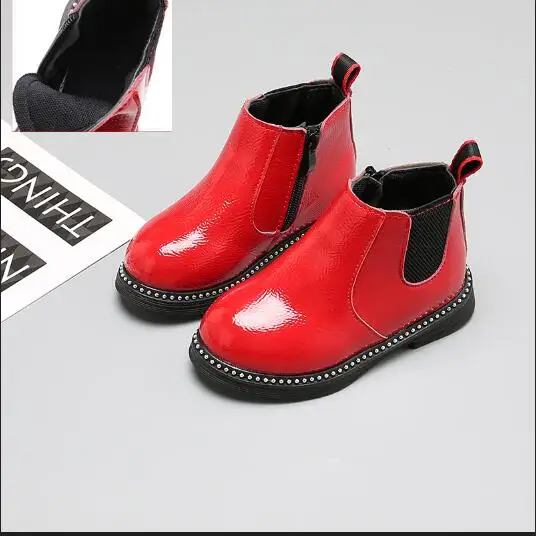 red Plush Г. Новые кожаные ботинки для мальчиков обувь для девочек от 3 до 12 лет детские ботинки из искусственной кожи на весну-осень модные детские ботинки теплые зимние ботинки - Цвет: red Plush
