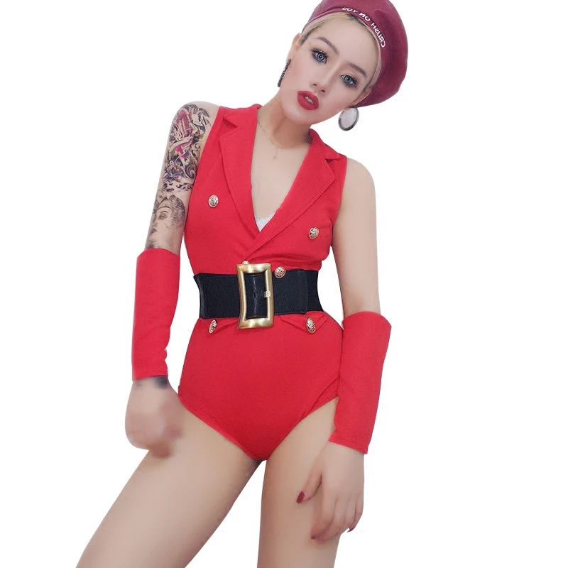 Сексуальная танцевальная одежда для ночного клуба красное боди Бейонсе