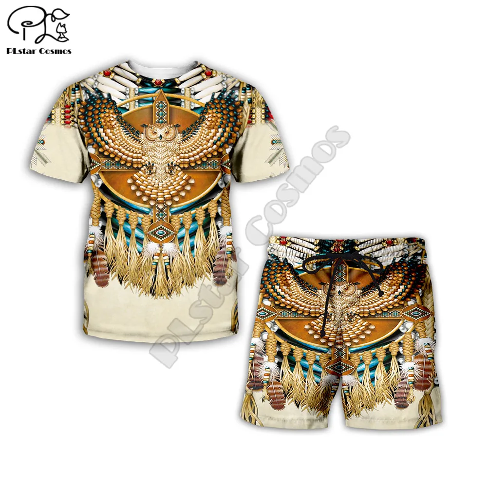 

Native Indian 3d printed summer Fashion Men for women t shirt hip hop Breathable Fitness Tshirt+shorts Suit drop shipping