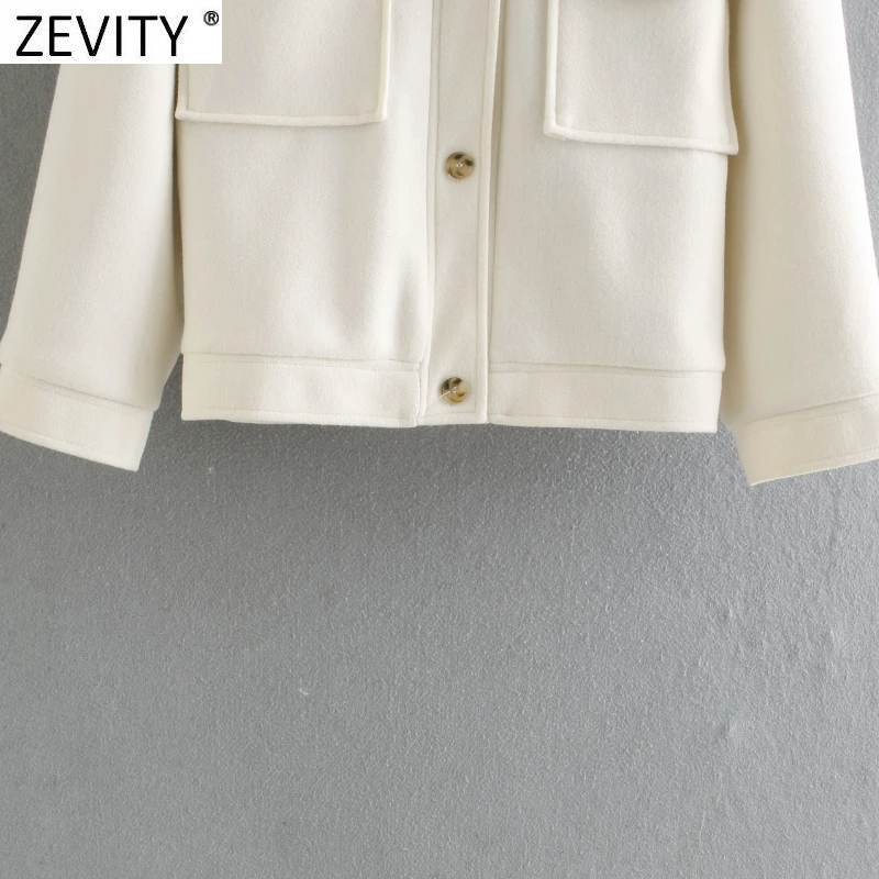 

Zevity Women Vintage Double Pockets Patch Breasted Woolen Shirt Coat Female Long Sleeve Casual Outwear Jackets Chic Tops CT675