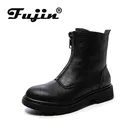 Fujin2021 кожаные ботинки на плоской подошве; Дышащие Модные теплые женские короткие ботинки больших размеров; Женская Осенняя обувь на молнии спереди