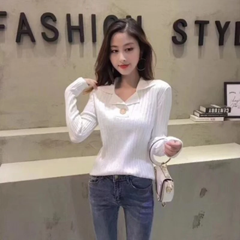 Осенне-зимний женский свитер в британском стиле с v-образным вырезом на пуговицах