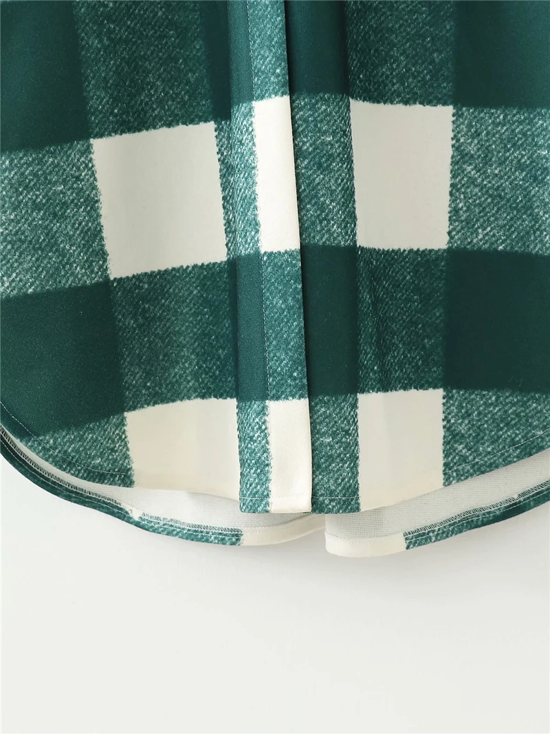 

Streetwear Women Green Plaid Overcoat 2020 Autumn And Winter Fashion Ladies Pocket Outercoat Causal Female Loose Long Coat