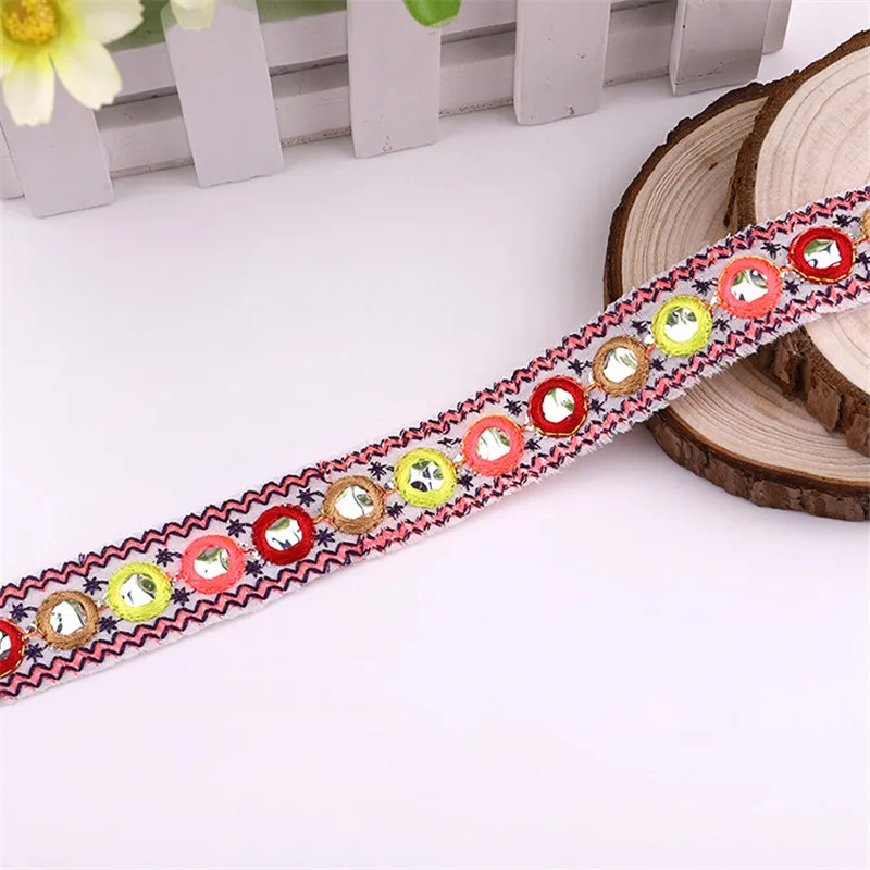 Этническая винтажная вышивка зеркальная кружевная плетеная лента с блестками