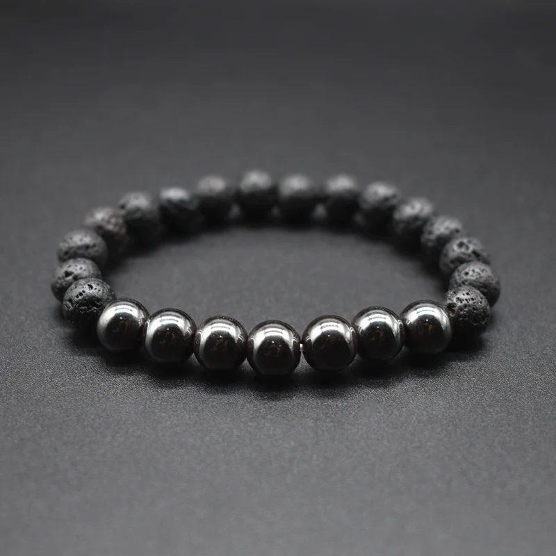 Браслет мужской из натурального лавового камня минималистичный классический