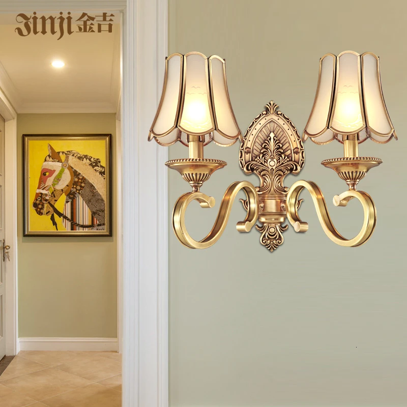 

Northern Europe Style Whole Copper Wall Lamp American Style golden Copper bedroom bedside Television Wall lamps