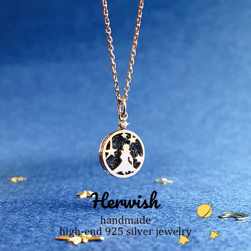 Herwish, Маленький принц, ожерелье с подвеской, 925 пробы, серебряное, блестящее, с рисунком циркония, розовое звено, цепочка, ожерелье, Женские Ювелирные изделия