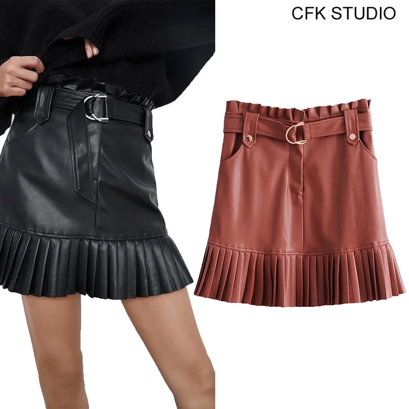 Женская мини юбка с высокой талией ZA однотонная элегантная офисная из