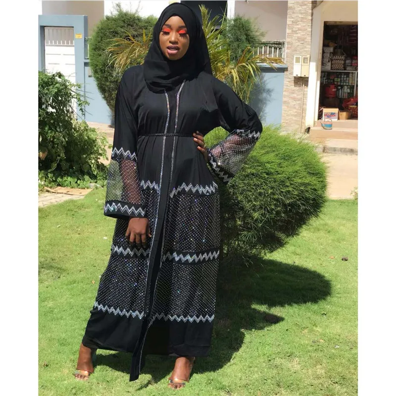 

Houseofsd 2021 Ladies Fashion Islam Kaftan Muslim Hijab Abaya African Gauze Sleeves Long Dress Diamond Decoration And Big Scarf