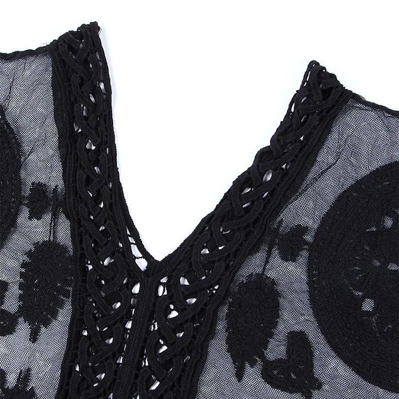 

Summer Beach Blouse Women Bikini Tops Casual Pullover V-neck Lace Tunic Hollow Out Crochet Bikini Swimwear Cover Up Beach Smock