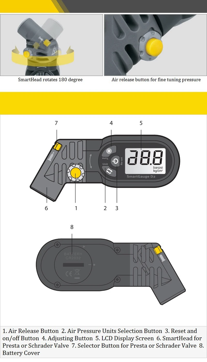 Цифровой велосипедный манометр Topeak TSG-02 электронный ЖК-дисплей поворотный датчик