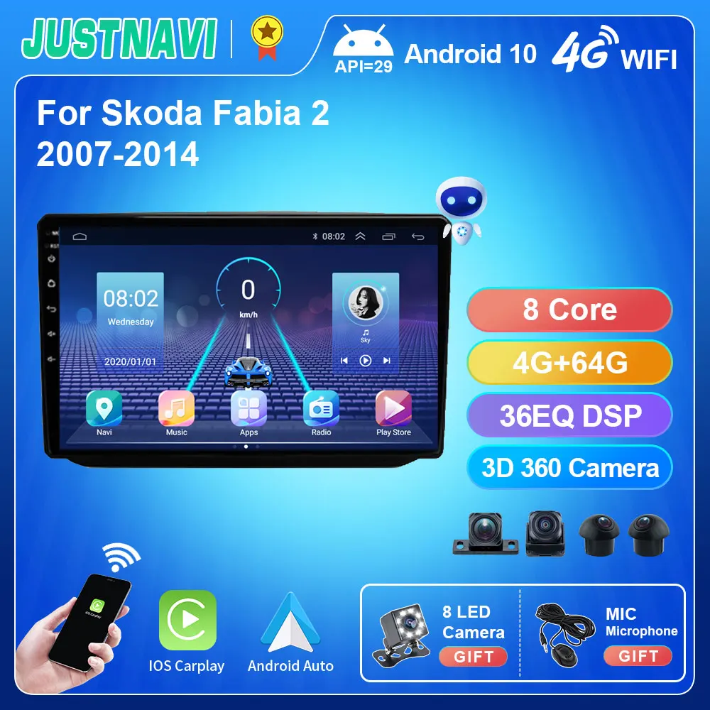 

JUSTNAVI QT5 360 4G 64G Car Radio For Skoda Fabia 2 2007-2014 Car Multimedia Player GPS Navigation 2Din Radio 1280*720P 7862 IPS