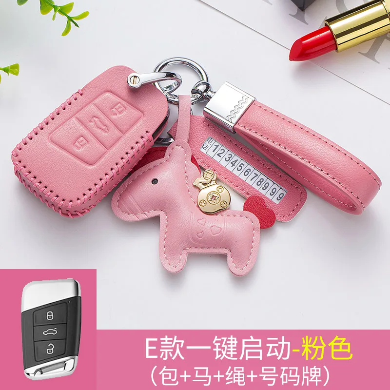 Pink A Кожаный Автомобильный брелок для ключей, чехол-сумка, подходит для Volkswage, подходит для VW Passat B8 Skod Superb A7, для Smart Car Key для ladys - Название цвета: Pink A