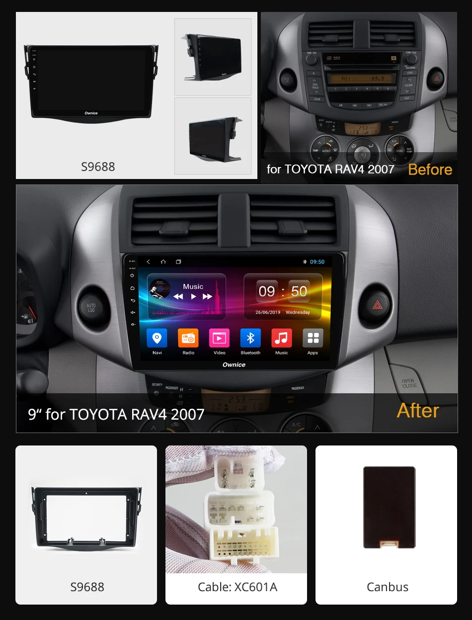 Автомобильный радиоплеер Ownice Octa 8 Core 2 Din Android 9 0 GPS DVR 4G LTE DSP SPDIF carplay для Toyota RAV4 Rav 4 2007