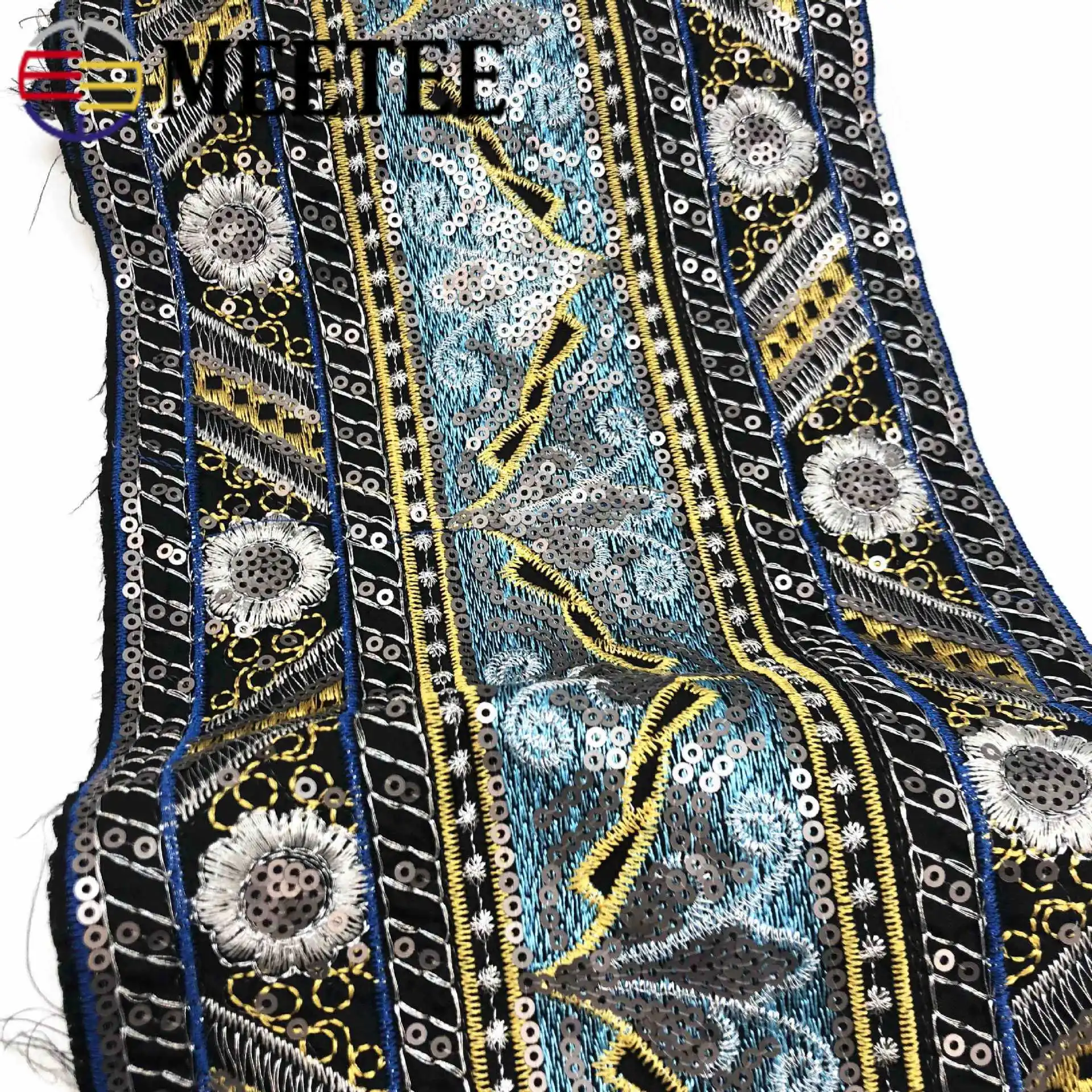 1 ярдов вышивка блестками кружевная отделка ленты этнические тесьма ткань для