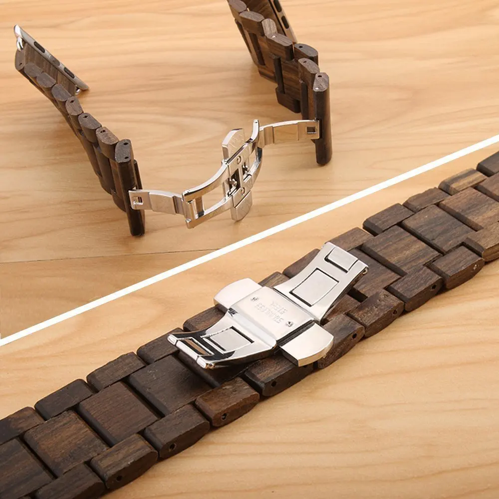 Деревянный браслет для apple watch5 4 band 44 мм 40 мм Высокое качество цельная древесина часы ремень для iwatch 3 2 1 38 мм 42 мм петли аксессуары