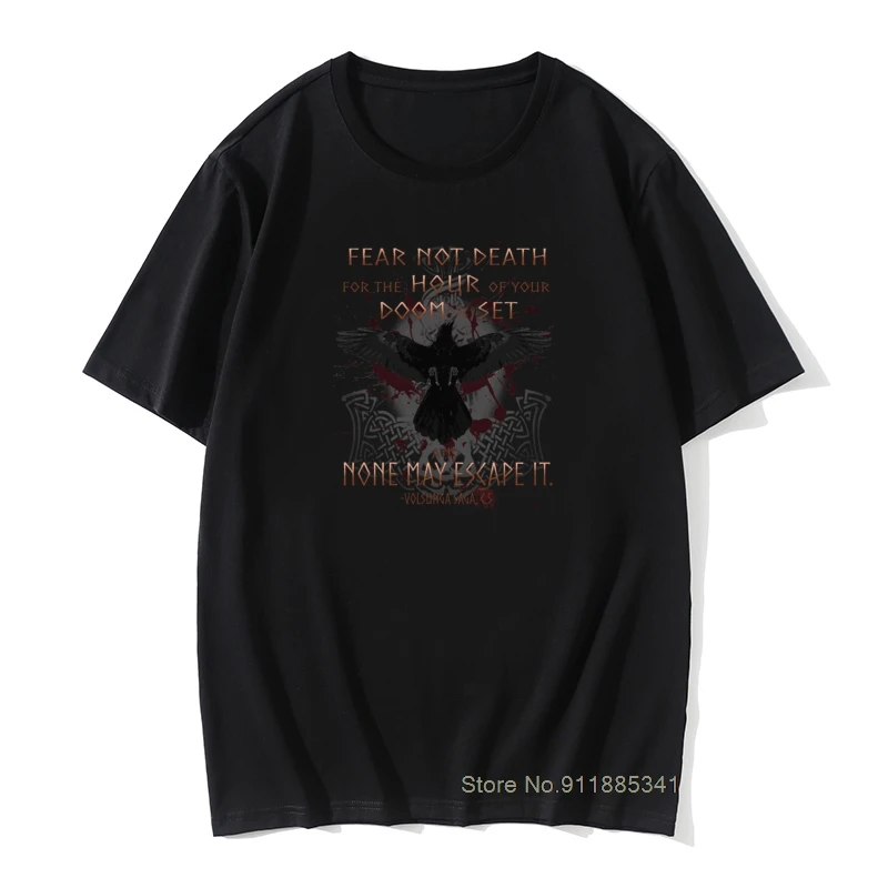 

Norse Viking T-Shirts Fear Not Death Raven Warrior T Shirt Man Comfortable Tops Novelty Purified Cotton Tees