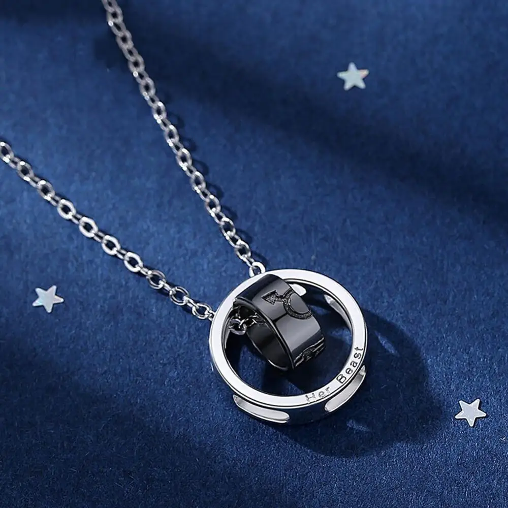 Модное простое двухцветное двойное кольцо с подвеской для пар ожерелье на День