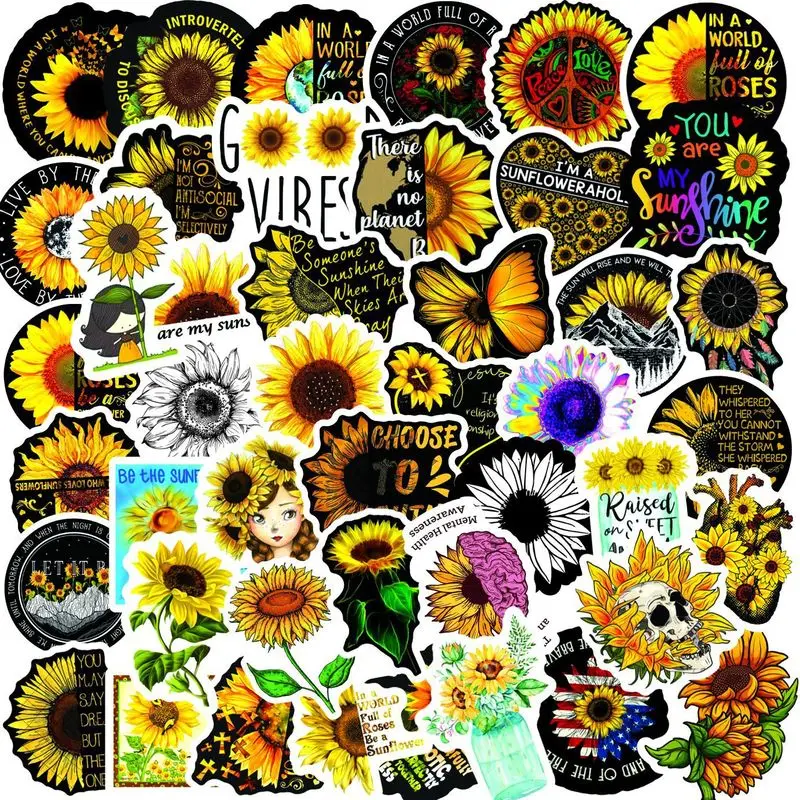 

50PCS Sunflower you are my sunshine Stickers Decal to DIY Scrapbook Laptop Guitar PS4 Car Helmet Classic Toy Sticker