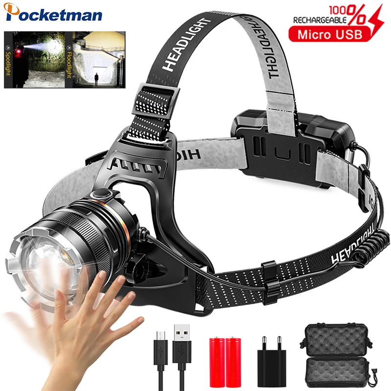 

Ultra Bright XHP50 LED Headlamp Motion Sensor Headlight USB Rechargeable Head Lamp Waterproof Head Light Head Torch