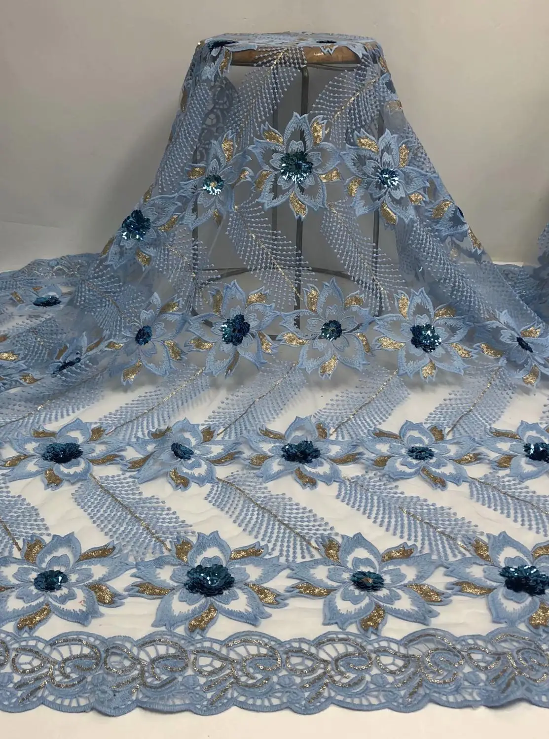 Новый модный небесно-голубой блесток Франция Тюль Кружева Ткань Высокое