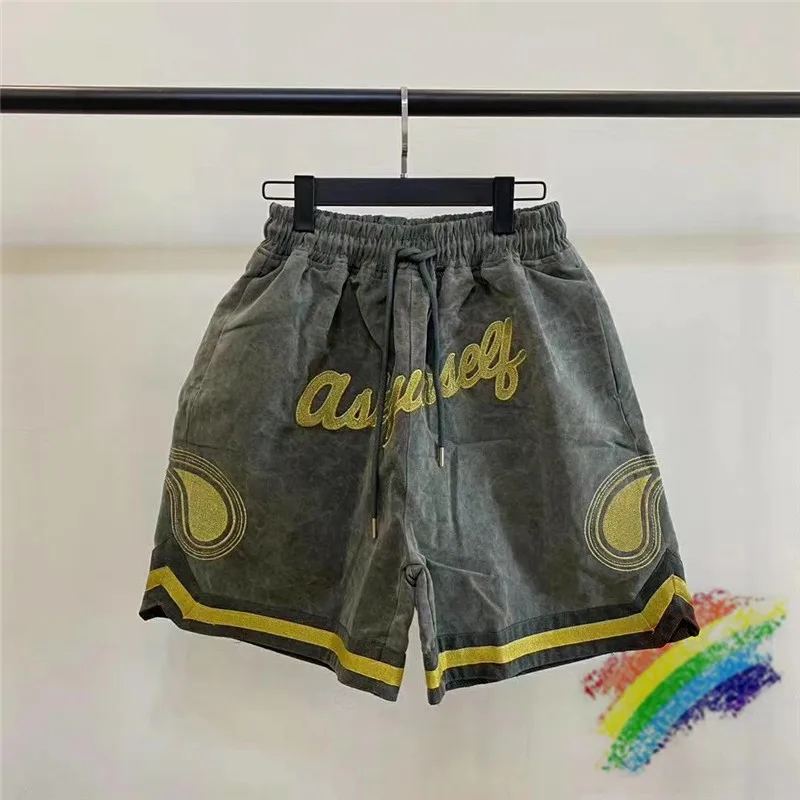 

Gold thread embroidery Askyurself Shorts Men Women 1:1 High Quality Washed Do Old Drawstring Askyurself Breechcloth