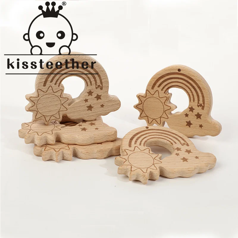 

Kissteether New Cross-Border Wholesale Molar Rods Natural Wood Color Beech Wood Clouds Sun Animal Teether Toys Crafts Ornaments