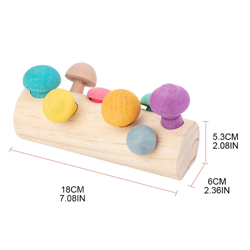 

Wooden Rainbow Blocks Mushroom Picking Game Montessori Baby Educational Developmental Shape Matching Assembly Grasp Toy
