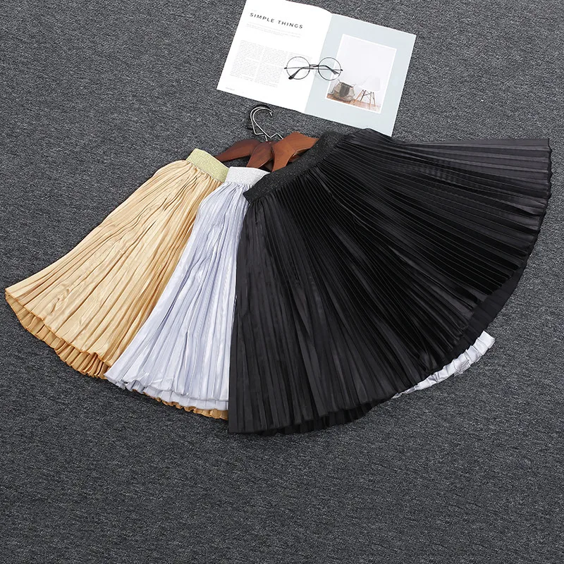 Женская модная атласная плиссированная юбка средней длины с высокой талией